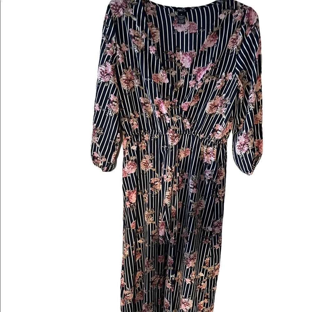 Rue 21 Floral striped maxi Romper Dress  Half Sleeves
 Shorts + criss cross neck